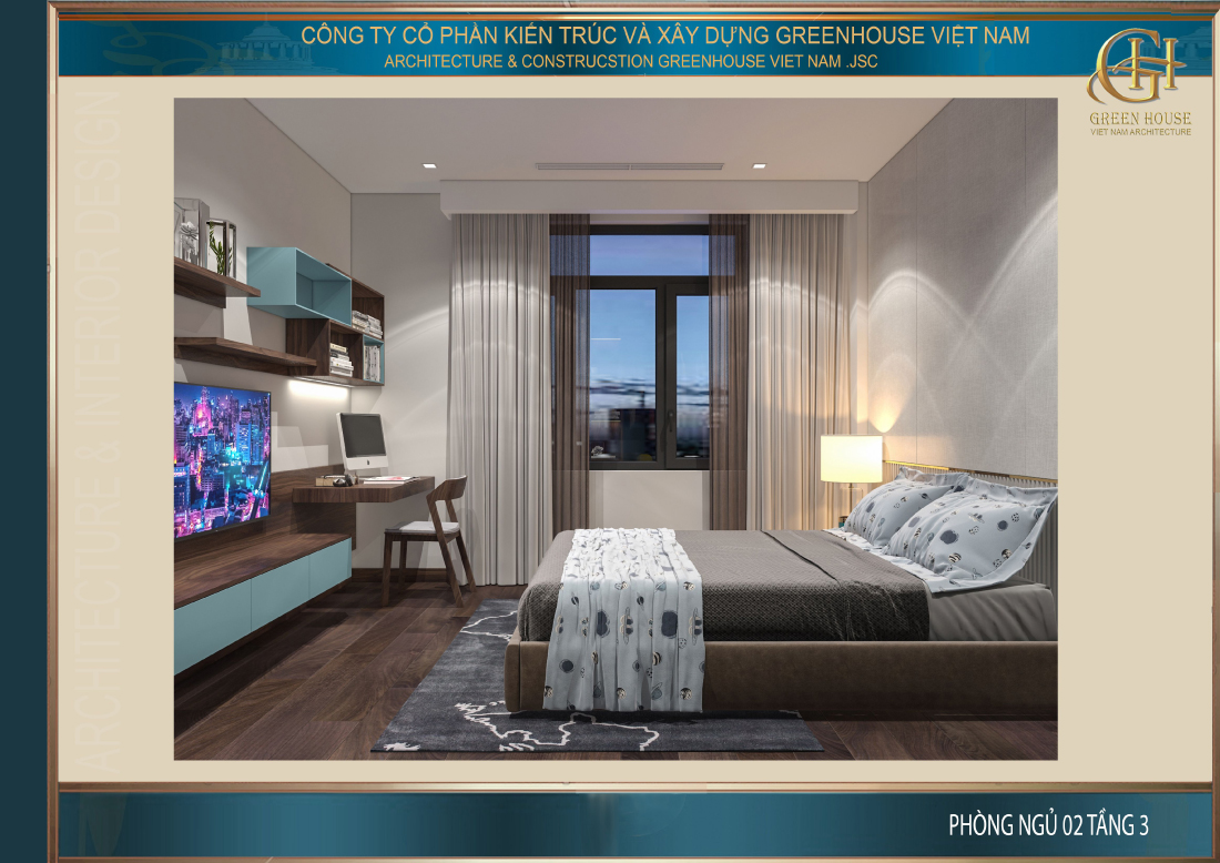 Phòng cũng được bố trí cửa sổ lớn để mang lại không gian thoáng mát