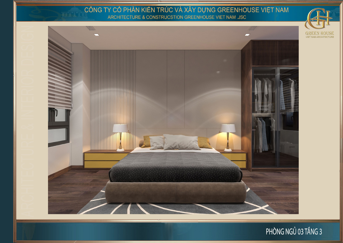 Thiết kế nội thất phòng ngủ với họa tiết trẻ trung cùng góc học tập gọn gàng, khoa học