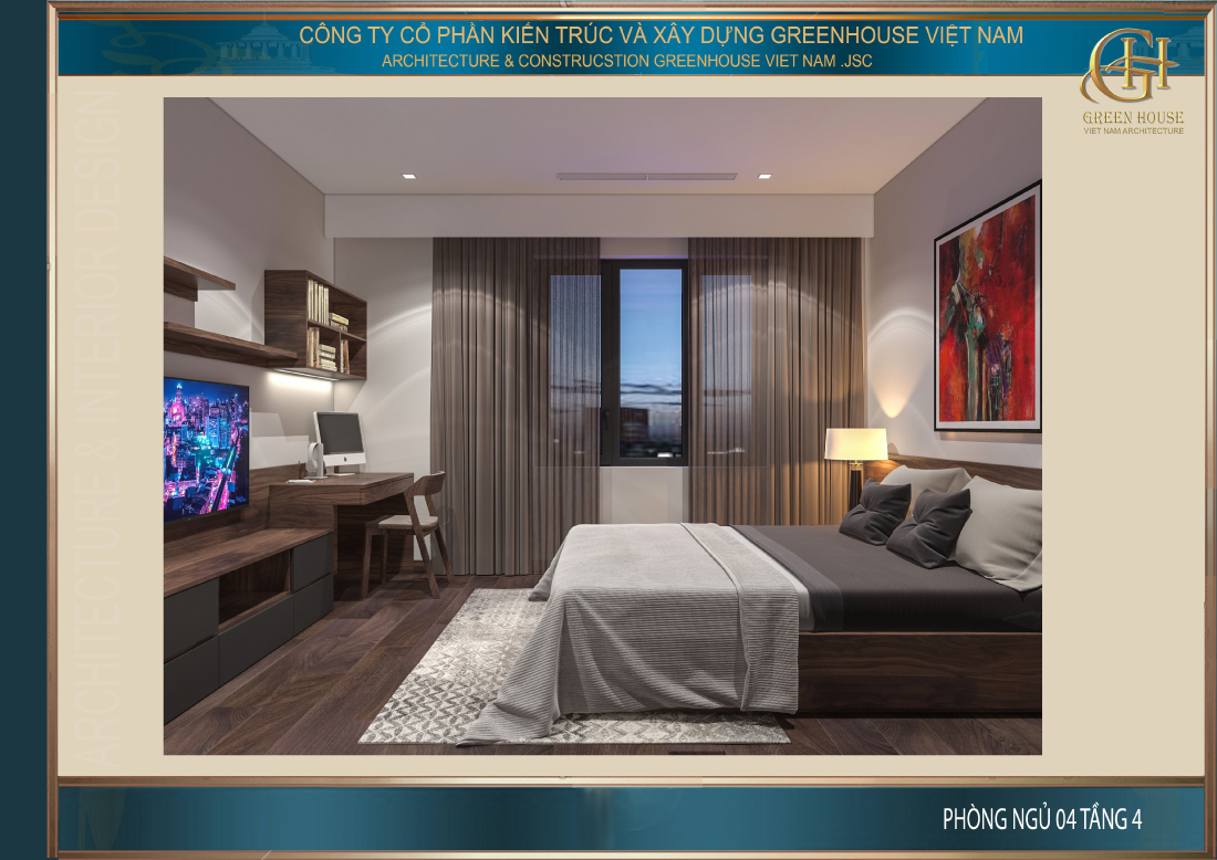 Phòng ngủ cũng được bố trí cửa sổ lớn để mang lại nguồn ánh sáng