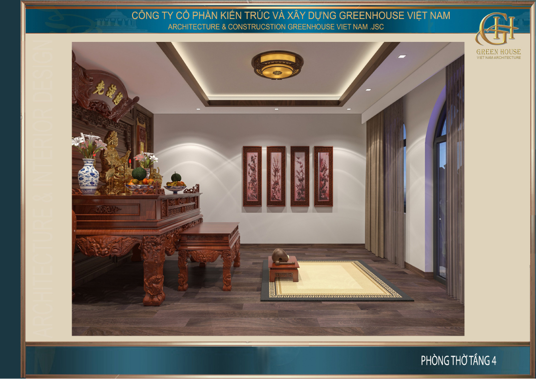 Các đồ nội thất trong phòng thờ đều mang màu sắc tâm linh trang nghiêm và sang trọng