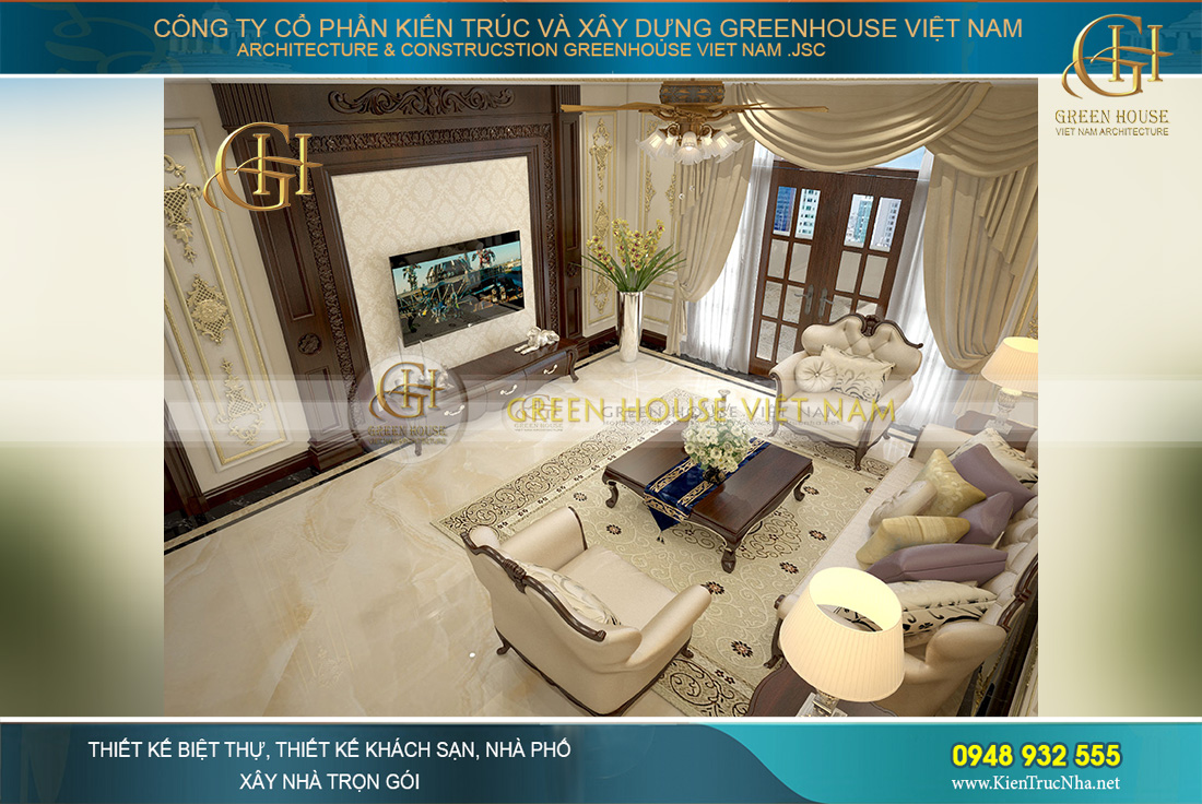 thi công thực tế biệt thự tân cổ điển 3 tầng tại Bắc Giang