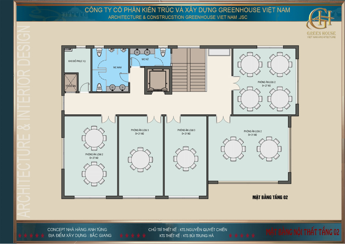 Thiết kế mặt bằng công năng nội thất tầng 2 của nhà hàng ẩm thực tại Bắc Giang