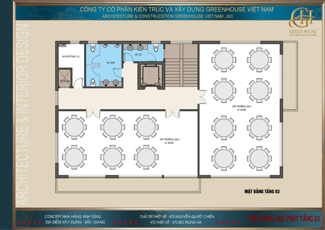 Thiết kế mặt bằng công năng nội thất tầng 3 của nhà hàng ẩm thực tại Bắc Giang