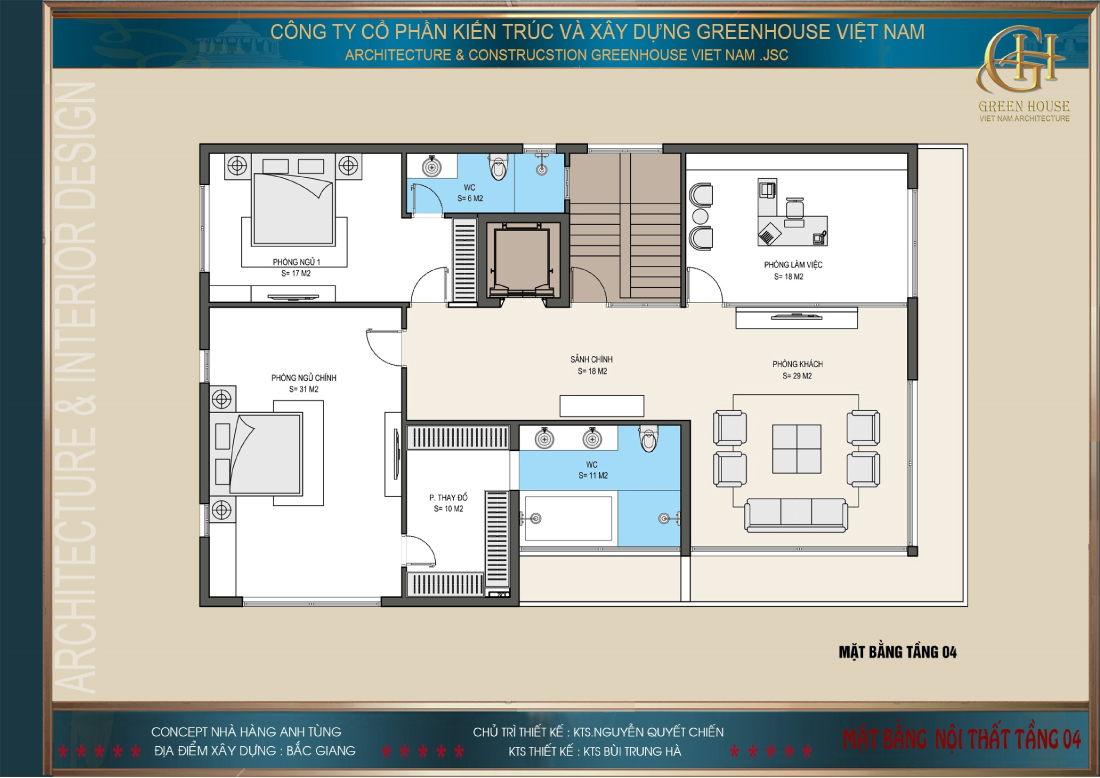 Thiết kế mặt bằng công năng nội thất tầng 4 của nhà hàng ẩm thực tại Bắc Giang