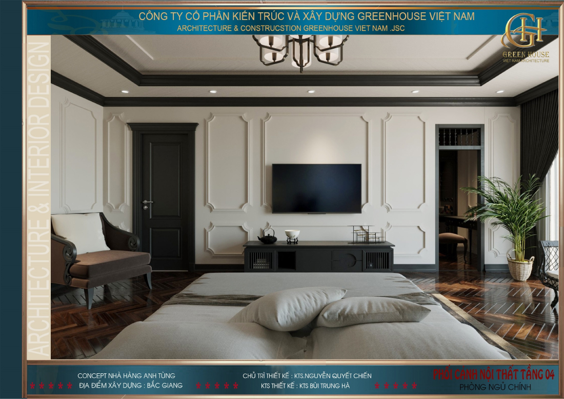 Phòng ngủ chính được bố trí đầy đủ nội thất cần thiết