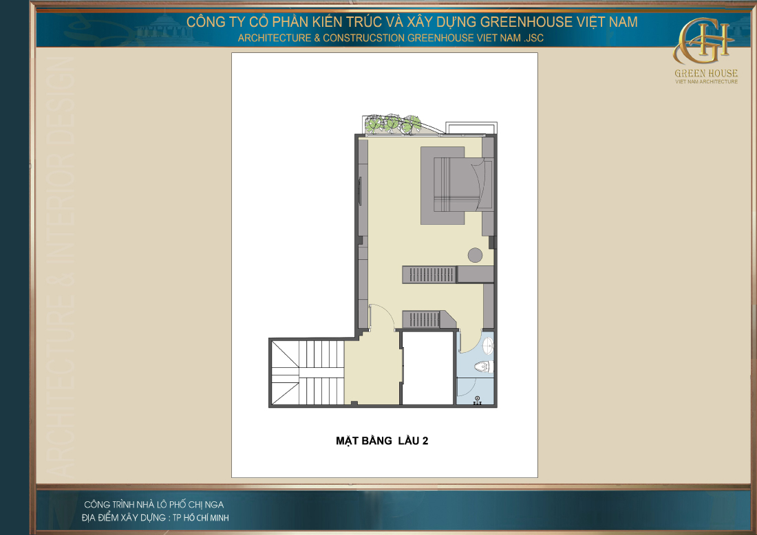 Phối cảnh công năng sử dụng tầng 4 của nhà phố hiện đại 5 tầng tại TP. Hồ Chí Minh