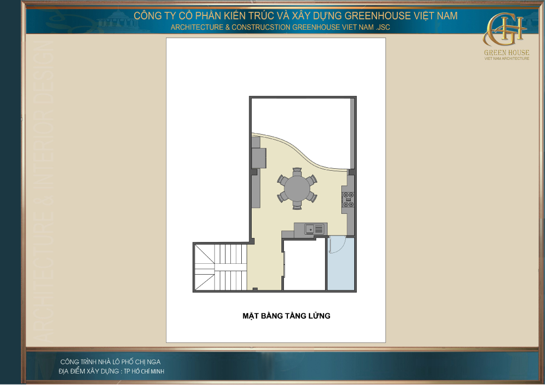 Phối cảnh công năng sử dụng tầng lửng của nhà phố hiện đại 5 tầng tại TP. Hồ Chí Minh