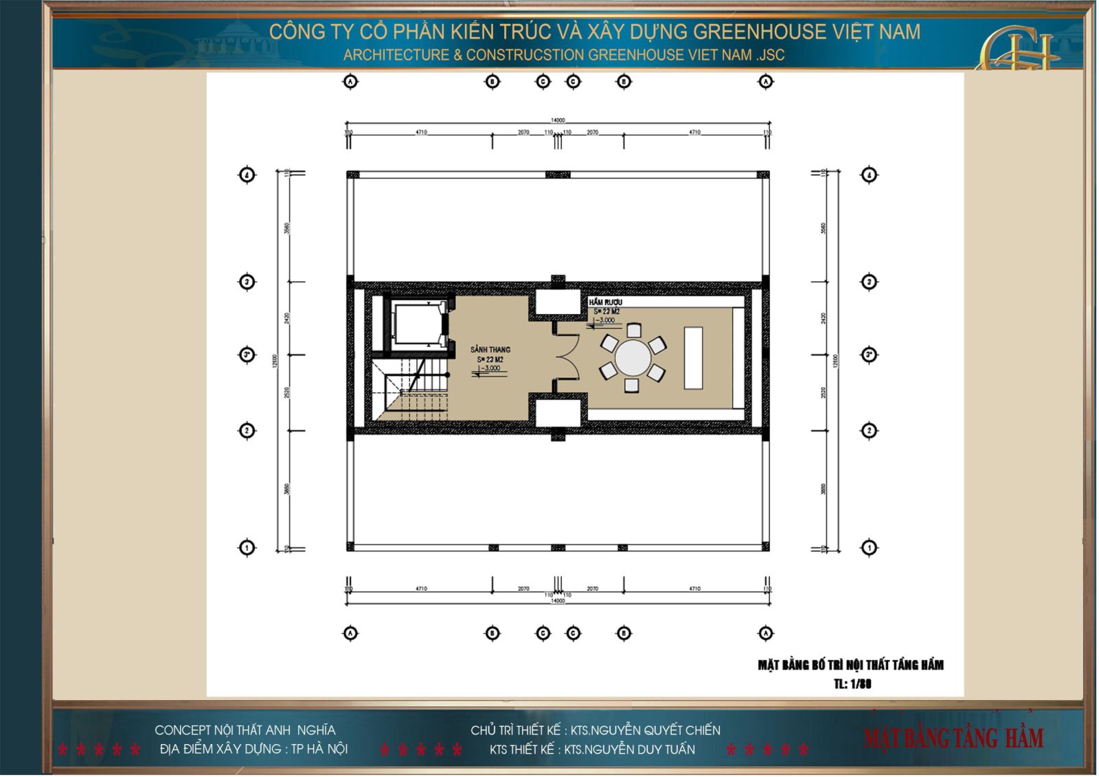 Mặt bằng công năng sử dụng của tầng hầm biệt thự hiện đại 3 tầng