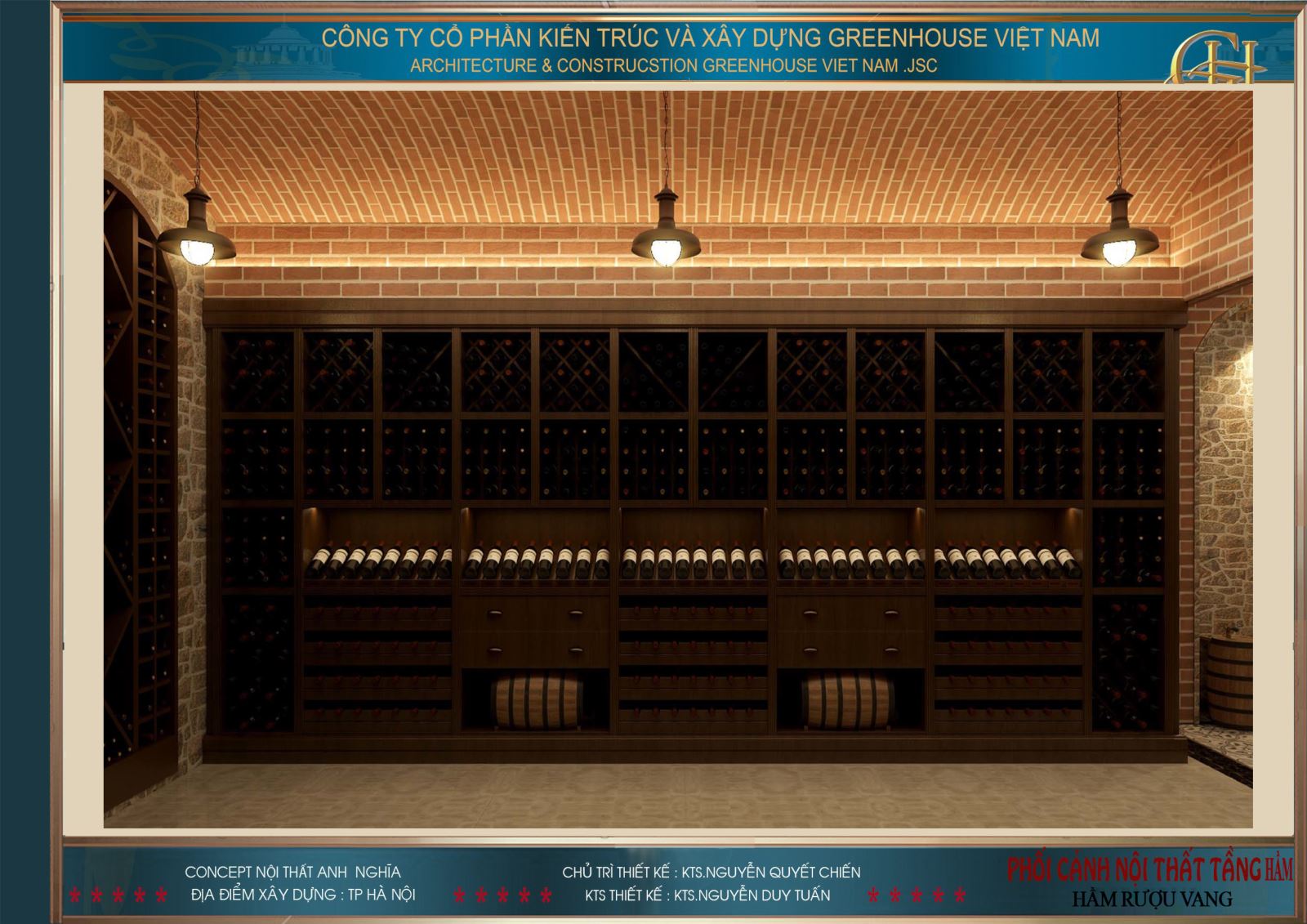 Thiết kế hầm đưng rượu vang tại tầng hầm