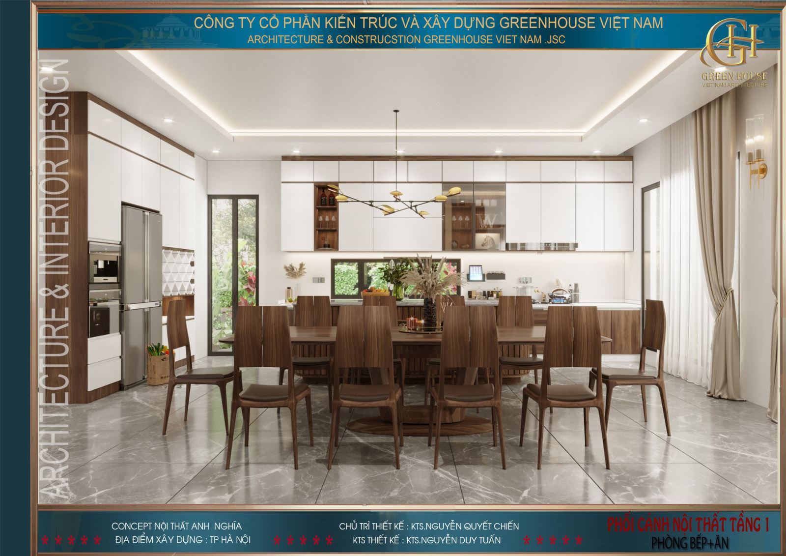 Toàn cảnh không gian phòng ăn đặt tại tầng 1 của biệt thự