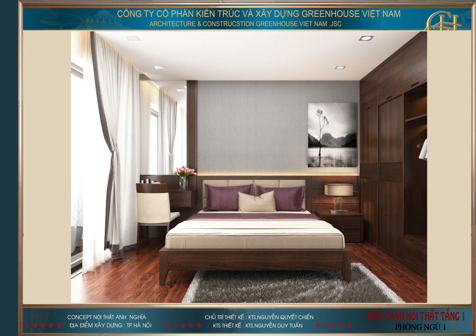 Không gian phòng ngủ tại tầng 1 của biệt thự hiện đại