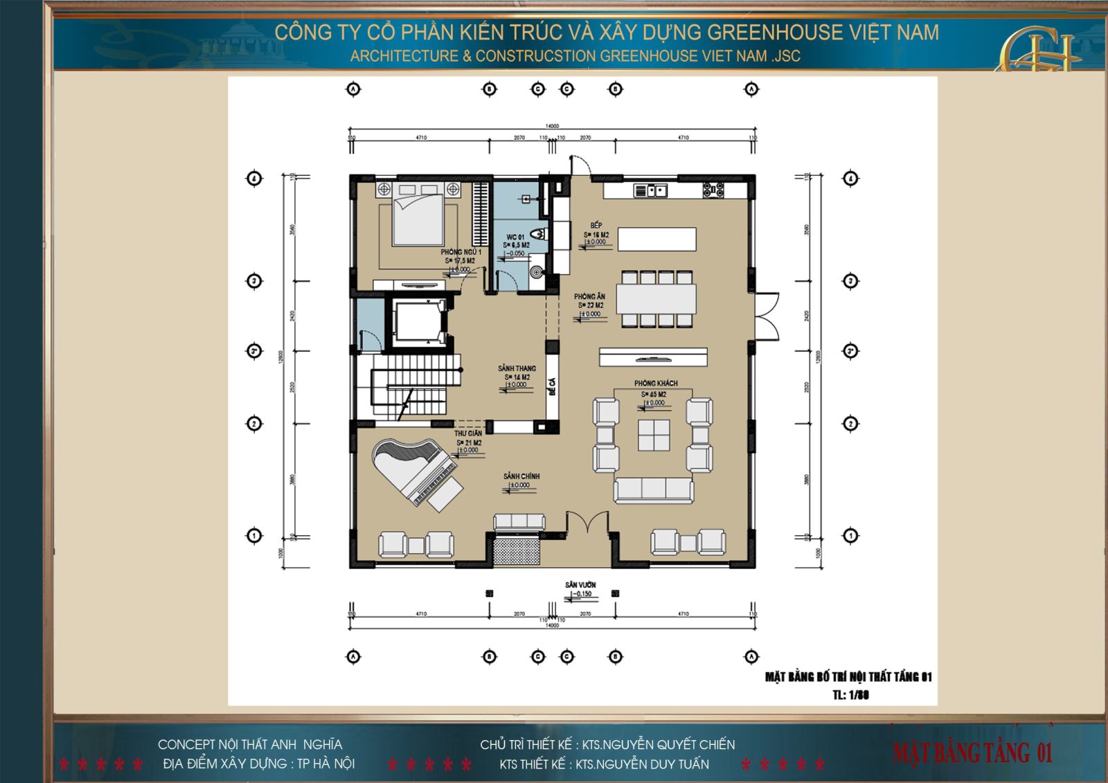 Mặt bằng công năng sử dụng của tầng 1 biệt thự hiện đại 3 tầng