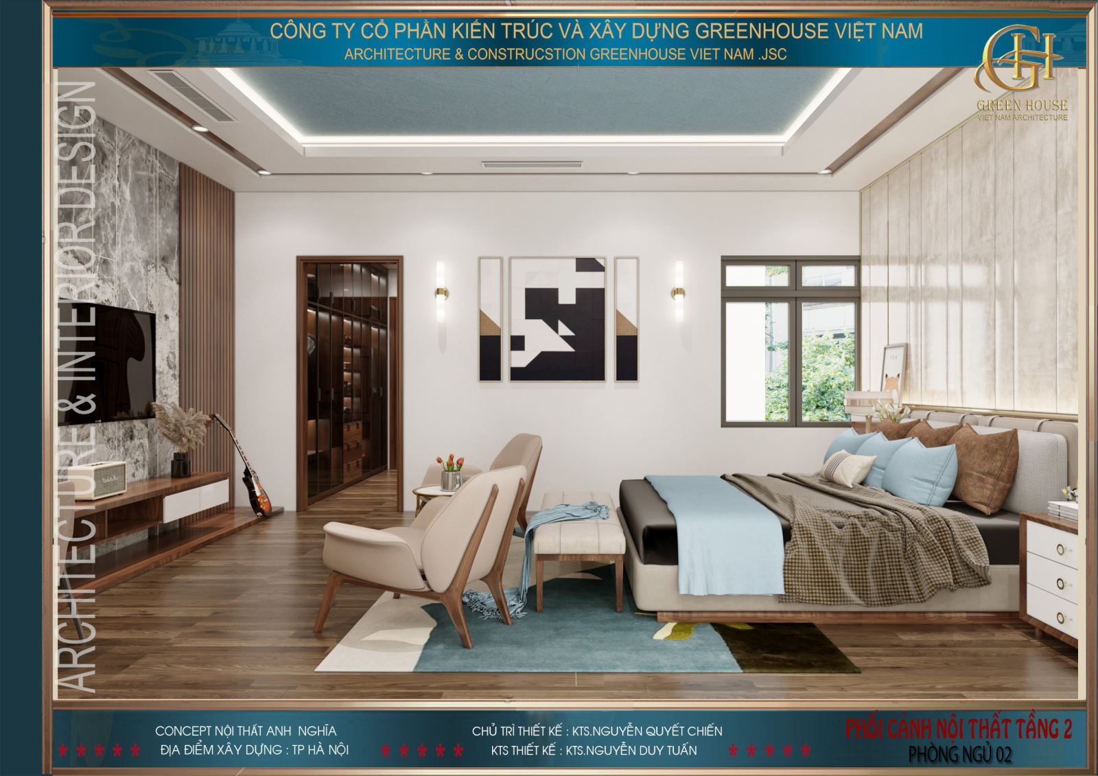 Phòng ngủ mang vẻ đẹp lịch lãm, mạnh mẽ và nam tính hơn