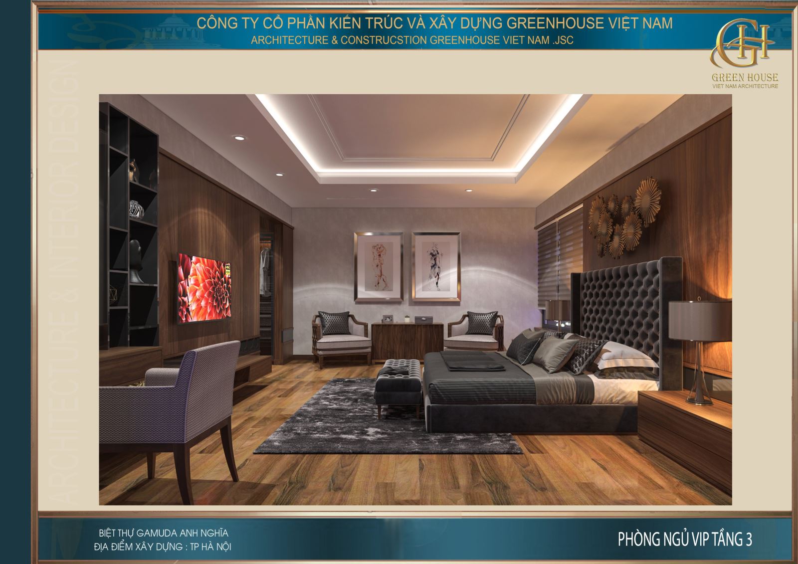 Toàn bộ hệ thống nội thất trong phòng đều đưuọc thiết kế bằng gỗ