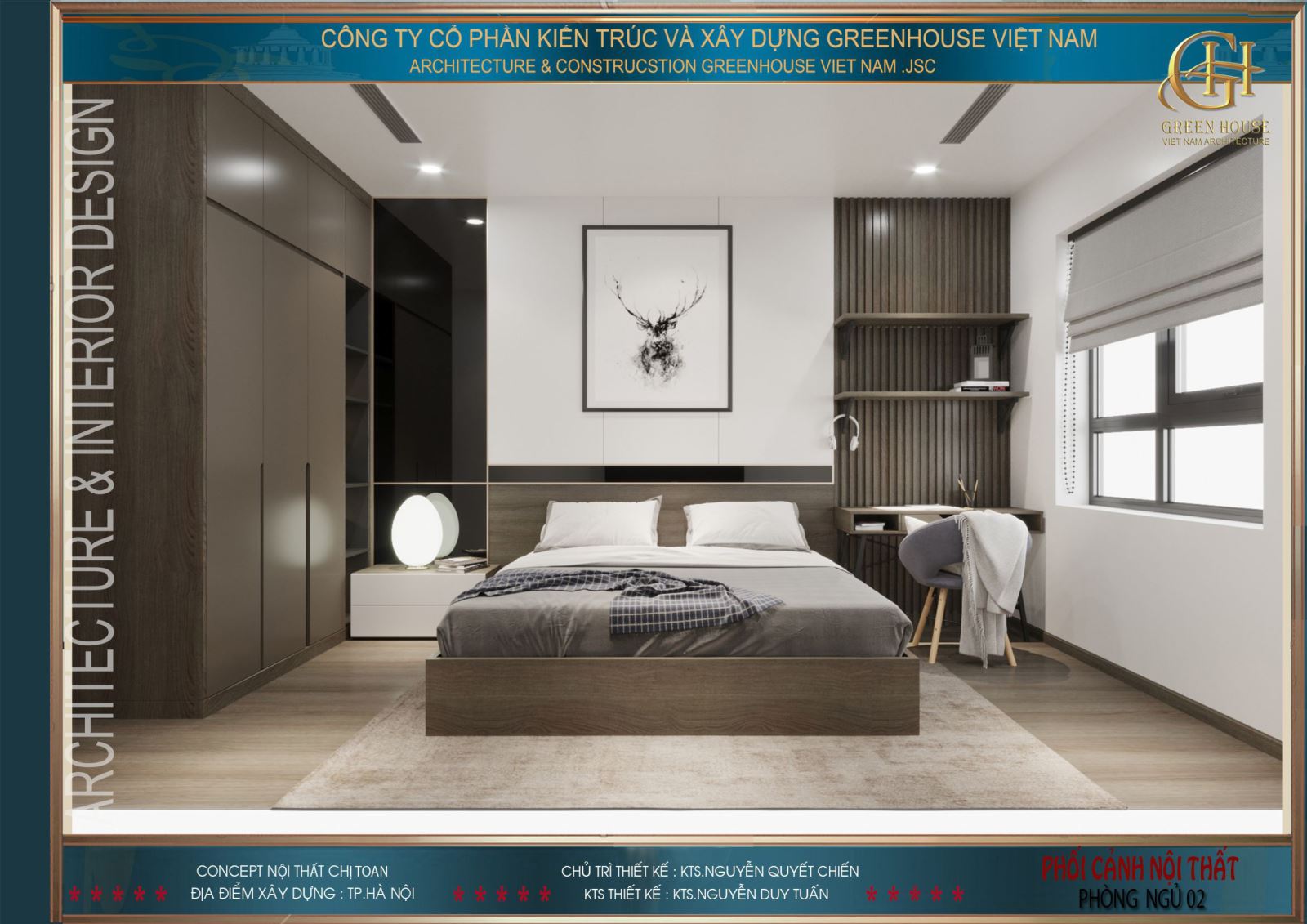 Phòng ngủ số 2 không sử dụng quá nhiều màu sắc nhưng vẫn toát lên vẻ sang trọng