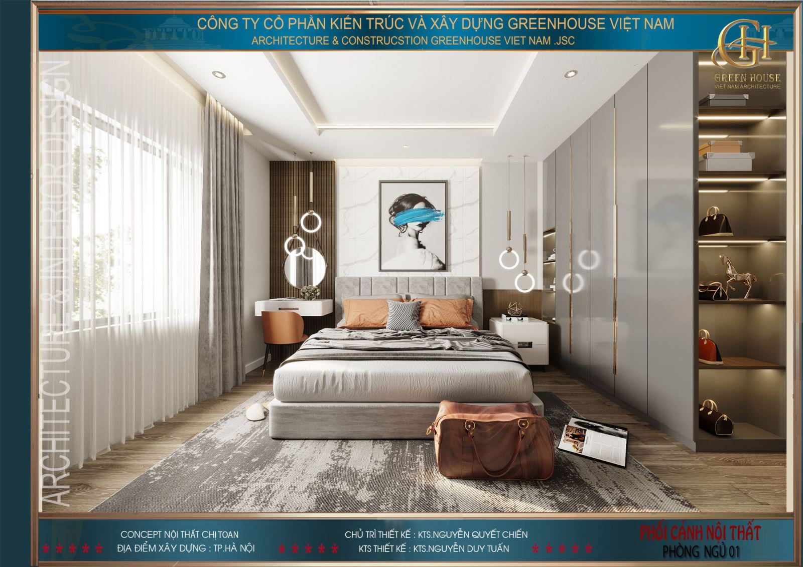 Bố trí nội thất phòng ngủ master một cách khéo léo mang đến sự rộng rãi, thông thoáng