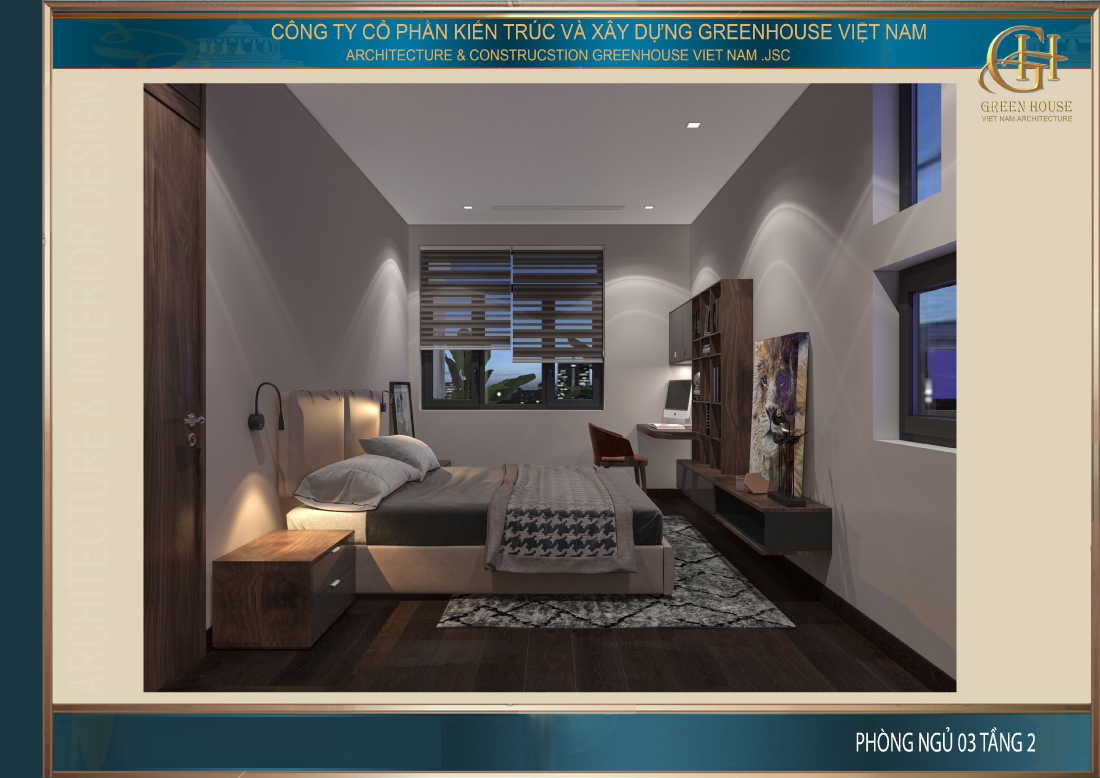 Thiết kế nội thất phòng ngủ số 3 tại tầng 2 của nhà phố tân cổ điển