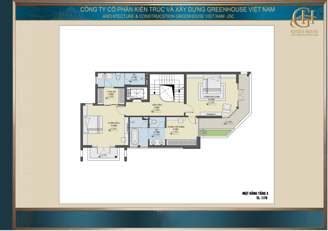 Bố trí công năng sử dụng của tầng 3 nhà phố tân cổ điển 5 tầng
