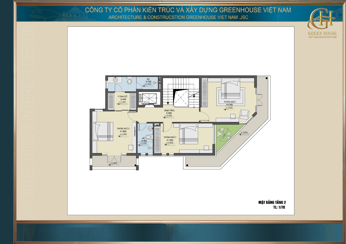 Bố trí công năng sử dụng của tầng 2 nhà phố tân cổ điển 5 tầng tại Hà Nội