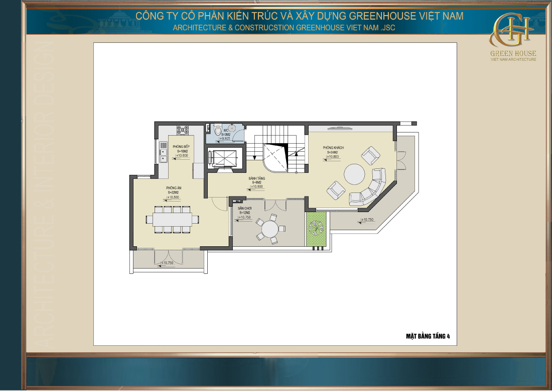 Bố trí công năng sử dụng của tầng 4 nhà phố tân cổ điển 5 tầng tại Hà Nội