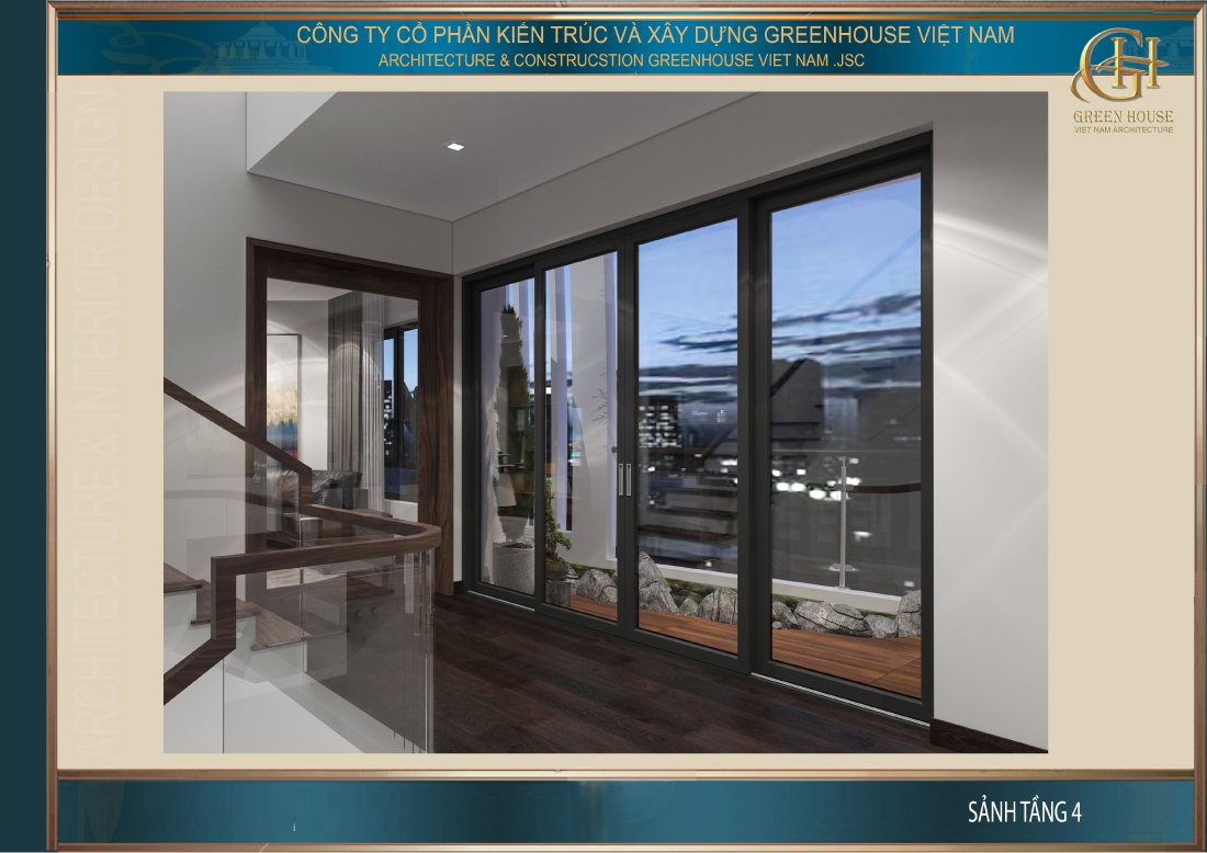 Sảnh tầng 4 lối vào phòng khách và phòng bếp