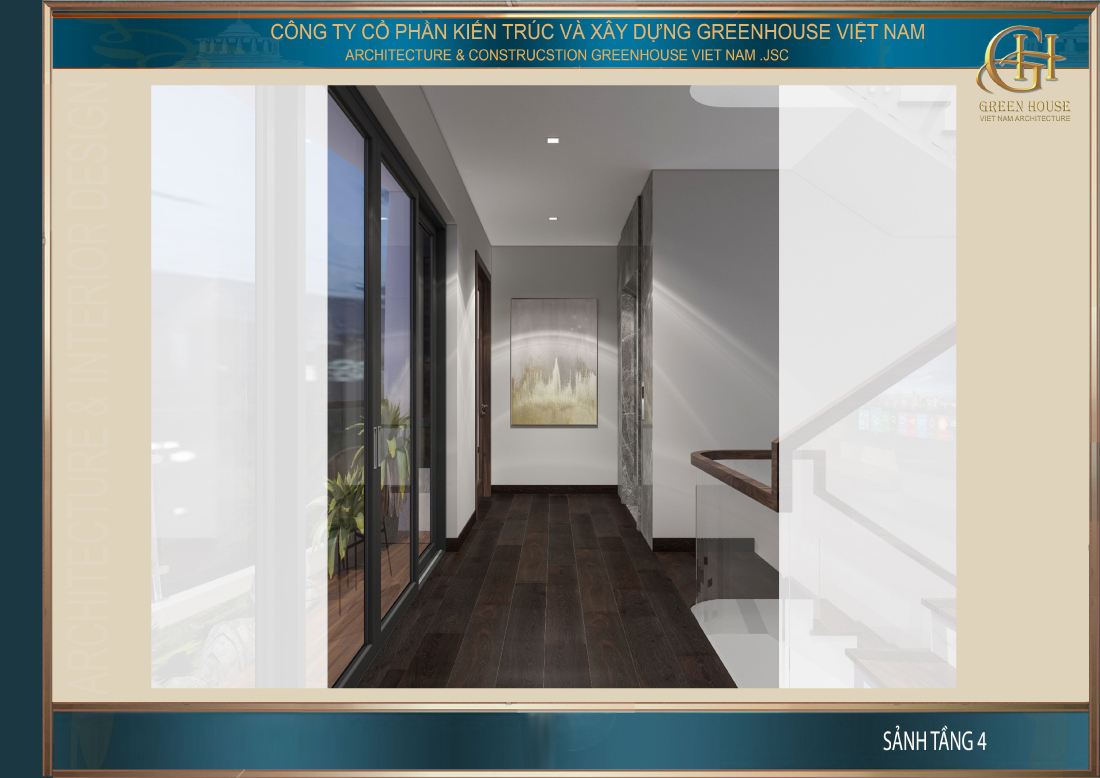 Sảnh tầng 4 lối vào phòng khách và phòng bếp