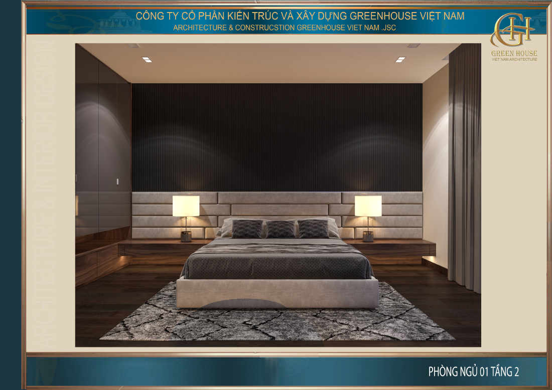 Phòng ngủ sử dụng tone màu trầm làm chủ đạo mang đến cảm giác độc đáo khác lạ