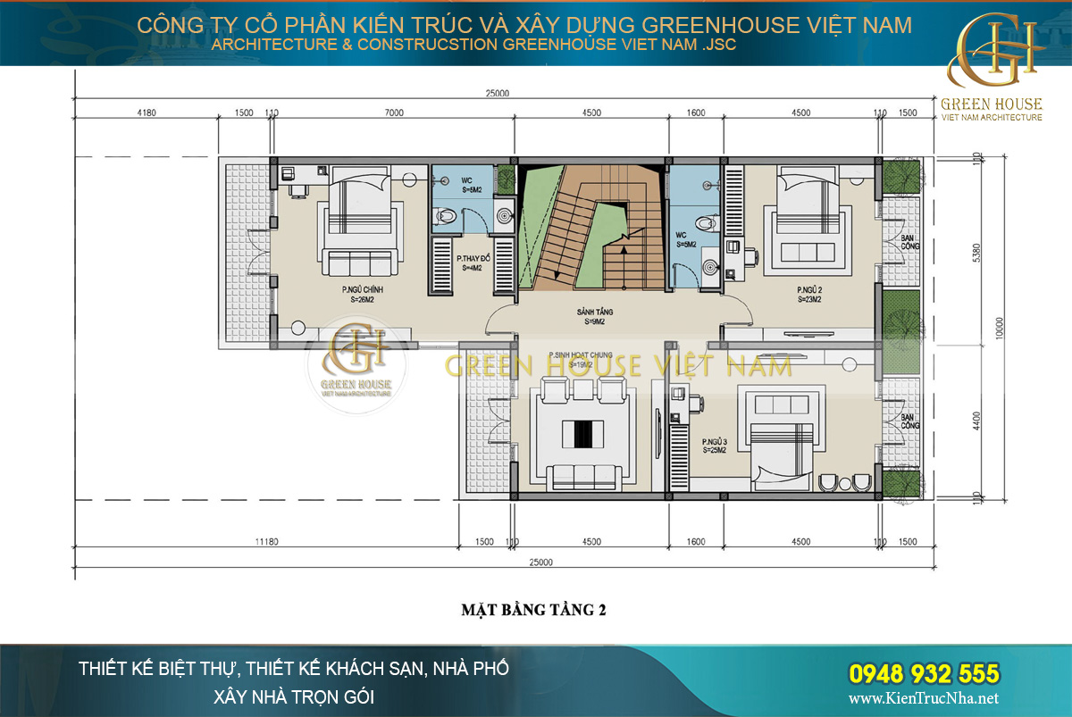Thiết kế nhà phố hiện đại 3 tầng mặt tiền 10m