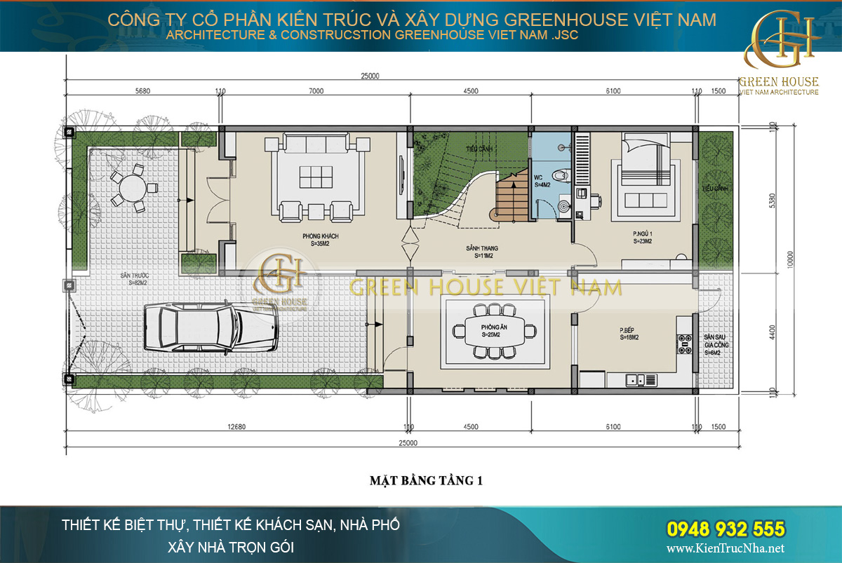Thiết kế nhà phố hiện đại 3 tầng mặt tiền 10m