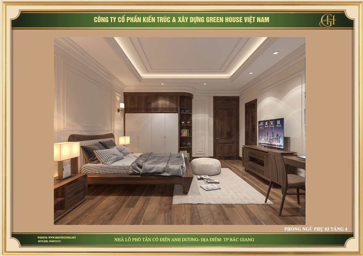 Thiết kế phòng ngủ phụ số 3 tại tầng 4 của nhà phố tân cổ điển