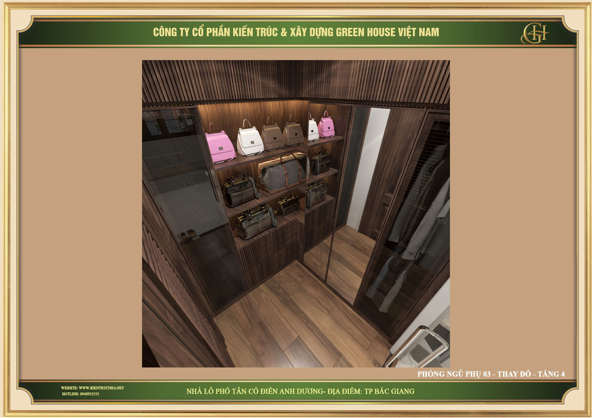 Thiết kế nội thất phòng thay đồ cho phòng ngủ phụ tầng 4