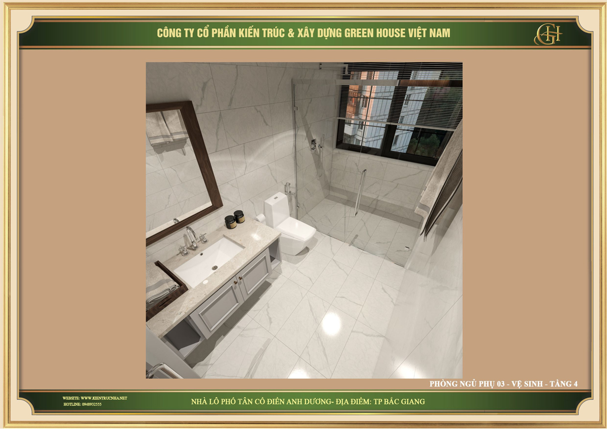 Toàn cảnh phòng Wc của phòng ngủ phụ nhà phố tân cổ điển Bắc Giang