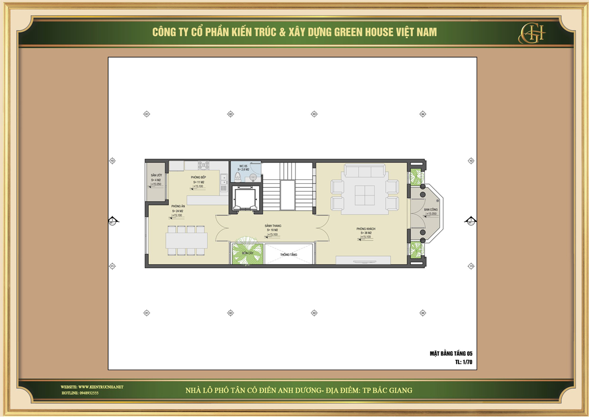 Tầng 5 của nhà phố tân cổ điển là không gian dành cho phòng khách và phòng bếp