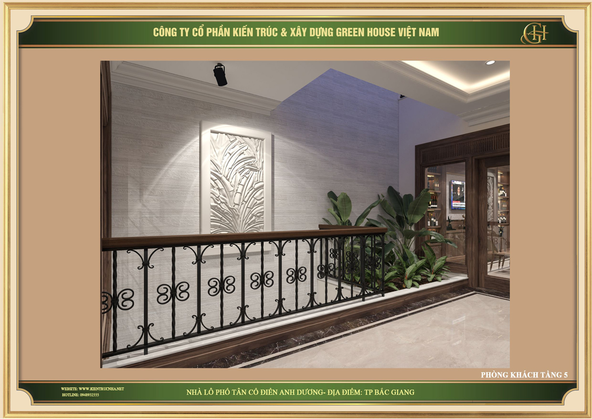 Bức tranh được chính chạm khắc tỉ mỉ đặt ở ví trí thu hút ngay khi bước vào phòng khách