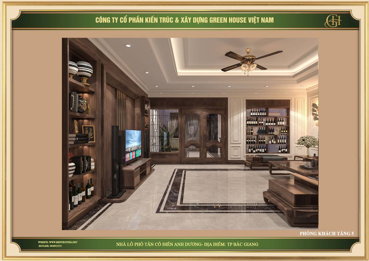 Nội thất gỗ được lựa chọn làm vận liệu chính cho căn phòng mang đến sự ấm áp sang trọng