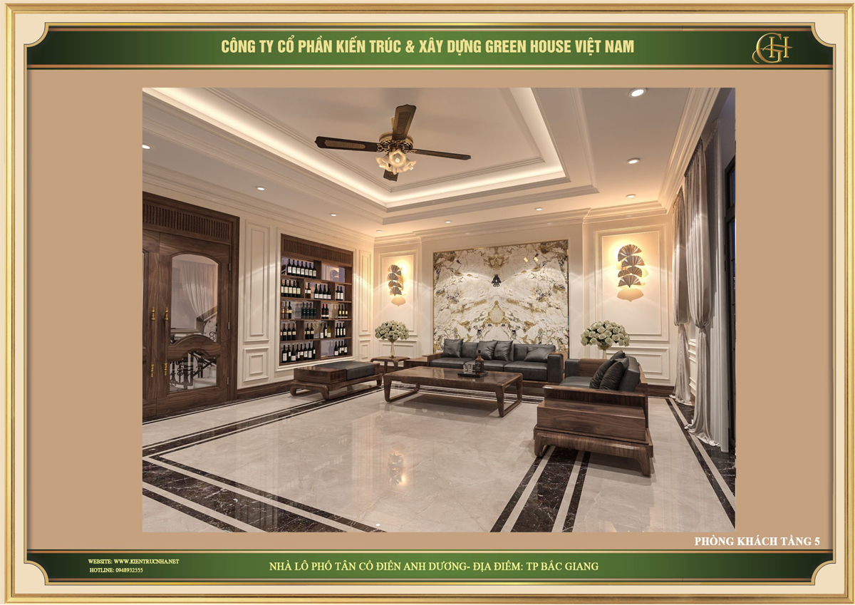 Điểm nhấn thu hút nhất của phòng khách chính là bức tranh độc đáo sau bộ sofa