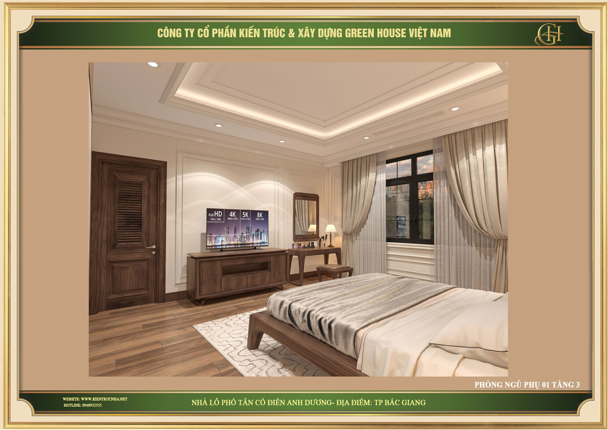 Kệ TV kết hợp với tủ đồ và bàn trang điểm bên cạnh để đáp ứng tối đa nhu cầu sử dụng