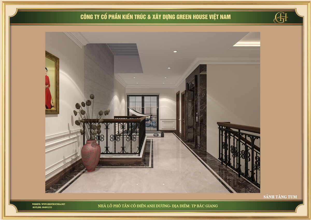 Hành lang dẫn đến chỗ tập luyện thể thao tại tầng tum