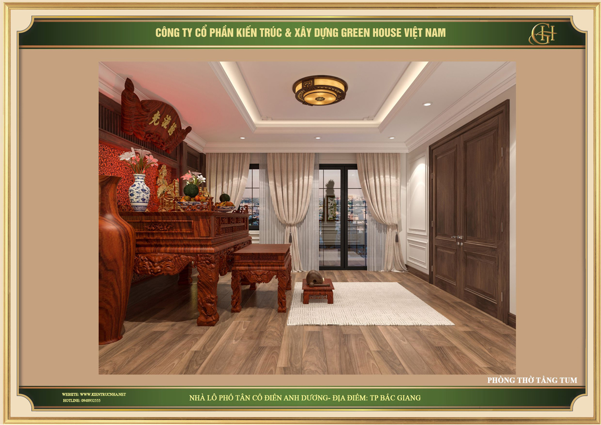 Các đồ nội thất trong phòng thờ đều mang màu sắc tâm linh trang nghiêm và sang trọng