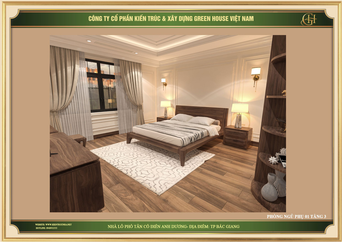 Toàn cảnh phòng ngủ số 1 tại tầng 3 của nhà phố tân cổ điển Bắc Giang