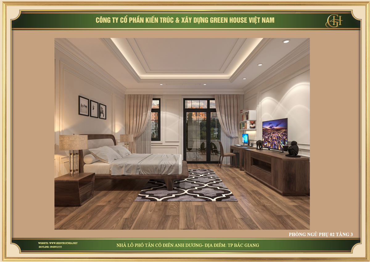 Bức tường kính hướng ra ban công có tiểu cảnh sân vườn khiến căn phòng thêm sức sống