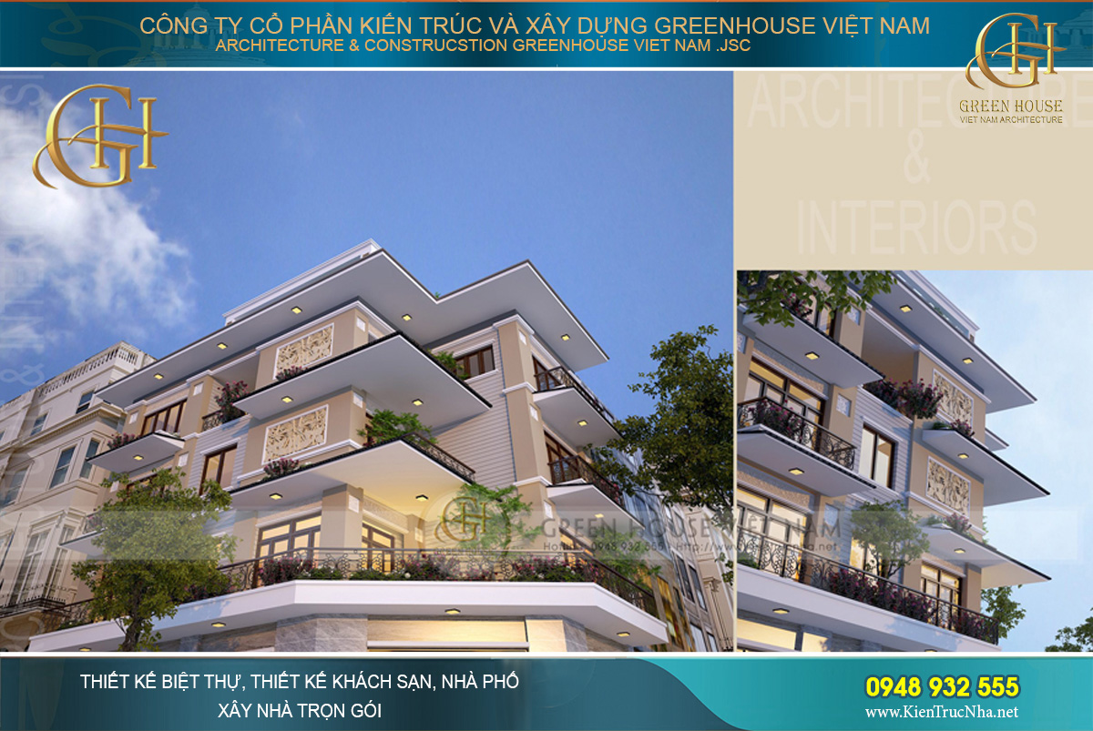 Mẫu nhà phố hiện đại 4 tầng 3 mặt tiền