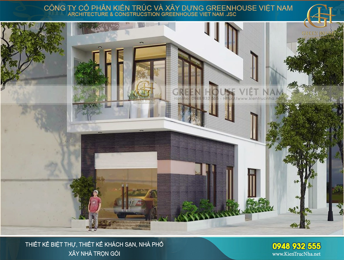 Mẫu nhà phố hiện đại 4 tầng mái chéo thời thượng