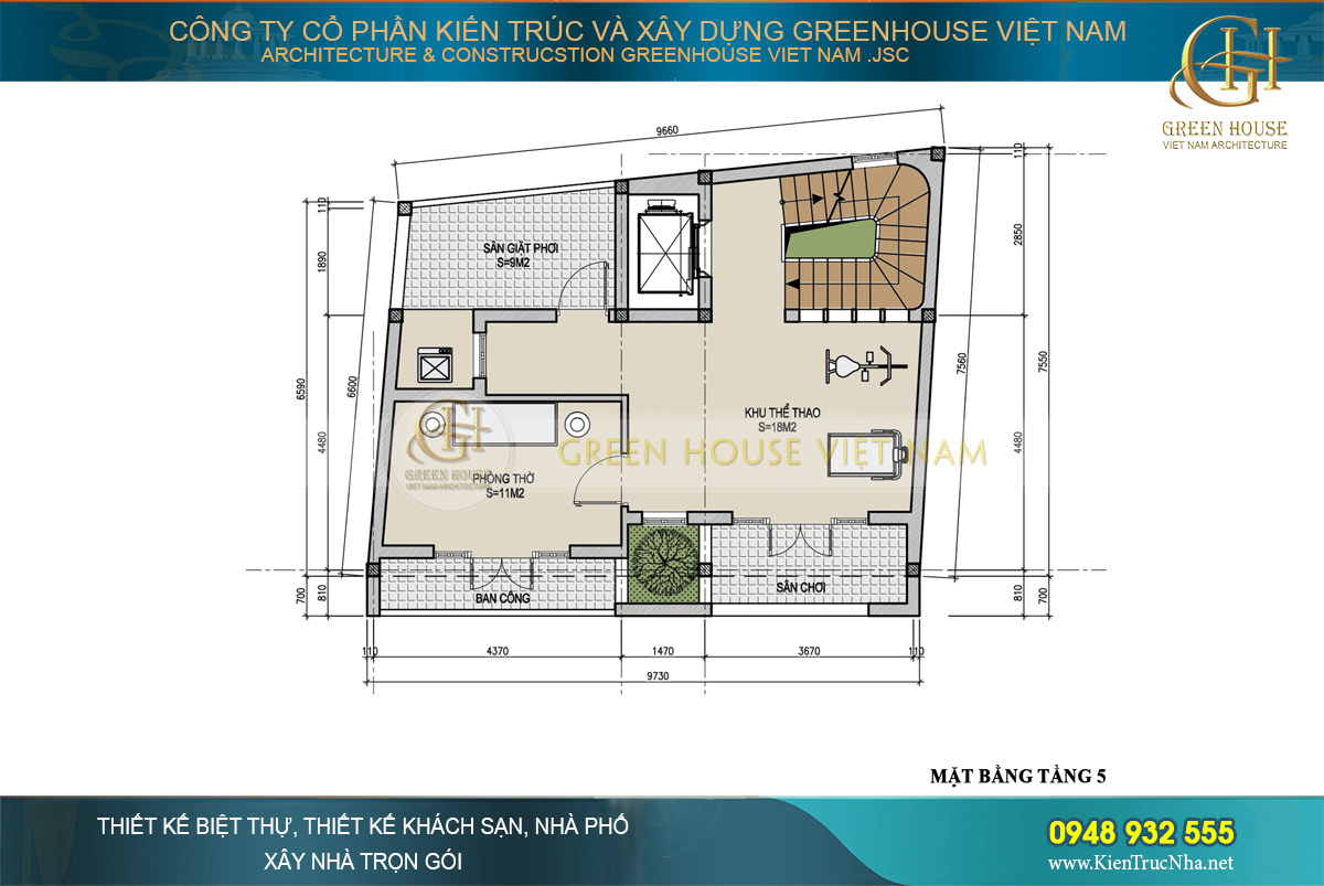 Mẫu nhà phố hiện đại 6 tầng mặt tiền 7,5m