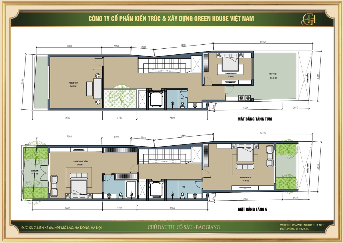 Bố trí công năng sử dụng tầng 5, 6 và tầng tum cho sinh hoạt gia đình