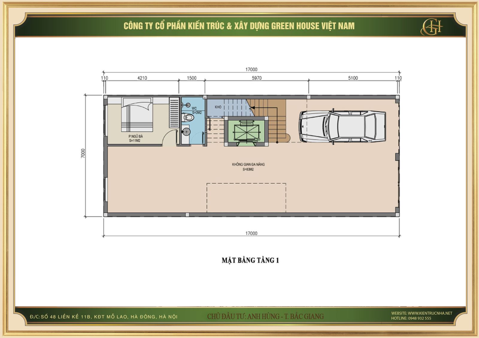 Bố trí mặt bằng công năng sử dụng của tầng 1 nhà phố hiện đại tại Bắc Giang
