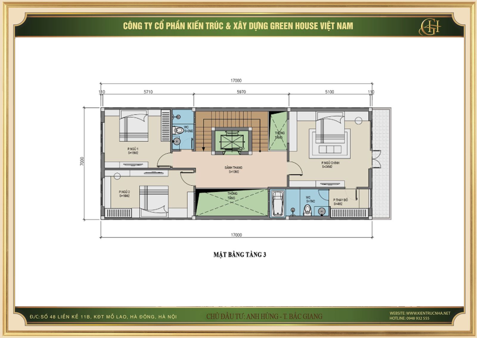 Bố trí mặt bằng công năng sử dụng của tầng 3 nhà phố hiện đại tại Bắc Giang