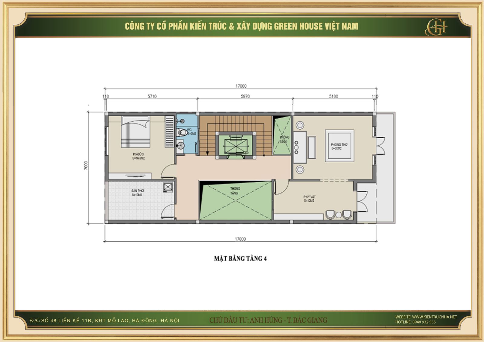 Bố trí mặt bằng công năng sử dụng của tầng 4 nhà phố hiện đại tại Bắc Giang