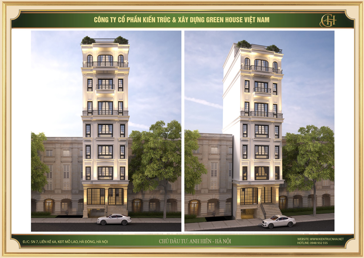 Hệ thống lan can với cột trụ vuông vững chắc nối liền giữa các tầng tạo nên sự thống nhất