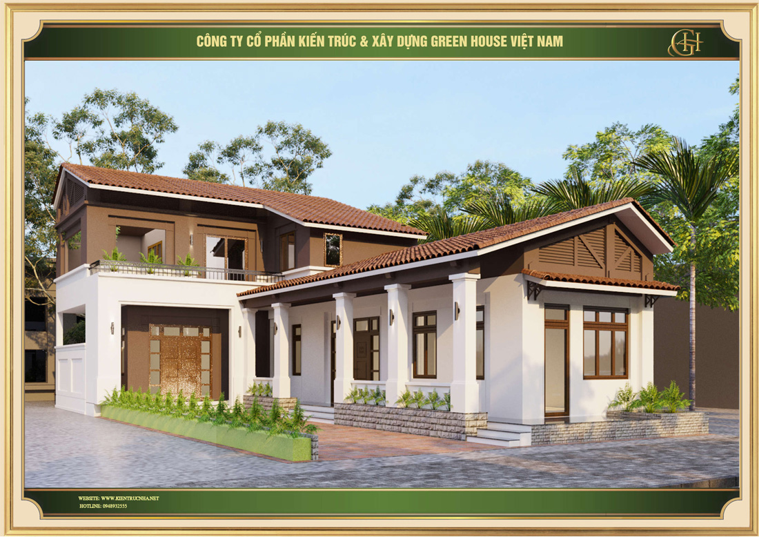 Thiết kế nhà phố tân cổ điển 2 tầng sang trọng và thân thiện